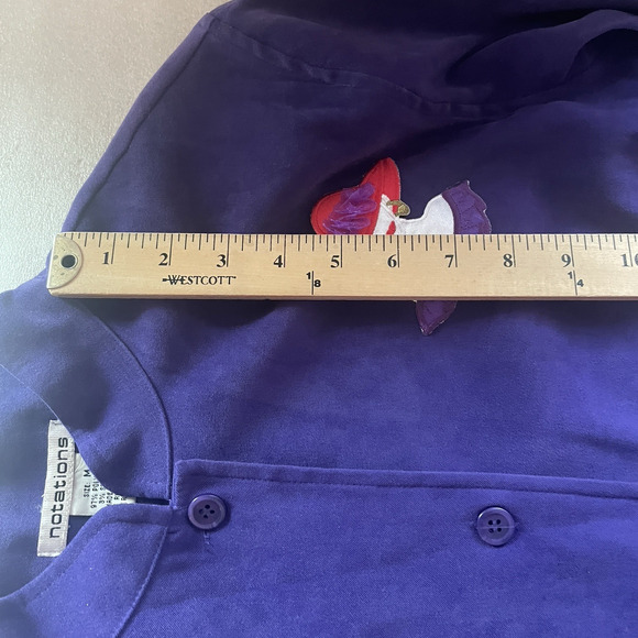 Vintage 90s Notations Jacket Women Medium Purple Red Hat Lady Button Front Top - Picture 10 of 12